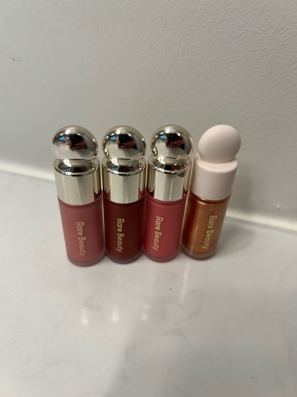 Rare Beauty Liquid Lip & Glow Set — Rose Pink, Deep Rose, Coral Pink, Gold Glow